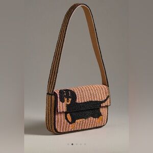 Anthropologie Beaded Dachshund Mini Bag - Black and Tan Fiona bag new